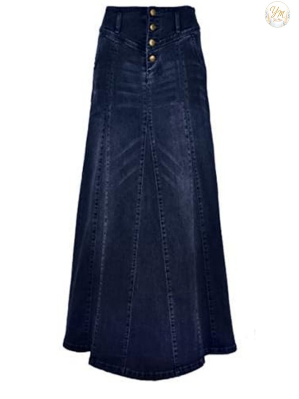 High Waisted A-Line Maxi Denim Skirt Button-Fly Ankle Length